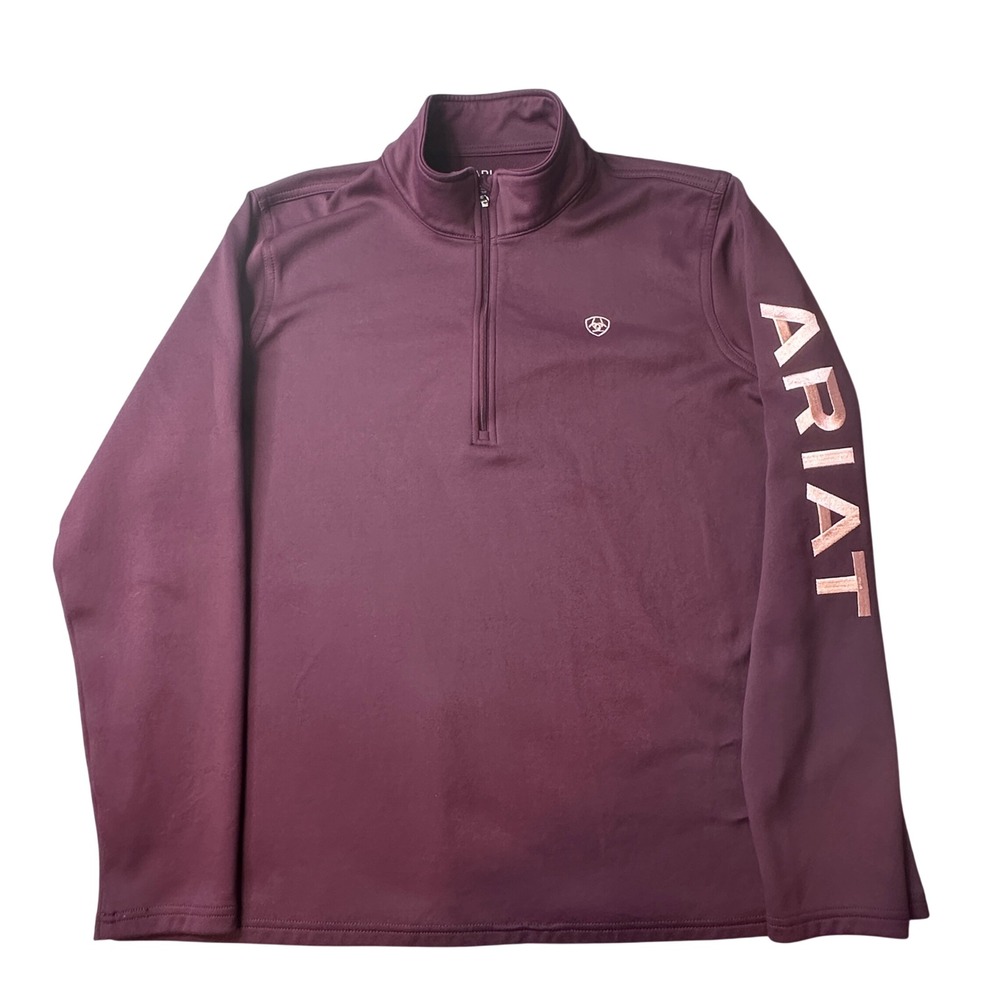 Ariat Pullover Mens XXL Maroon AriatTEK Cold Series Quarter Zip Logo Sleeve Top